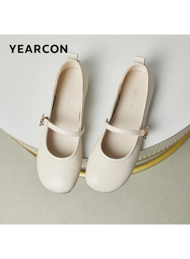 YEARCON Yierkang Women's Thin-soled Work Shoes Shallow-mouth Mary Jane Single Shoes Mother Shoes 26243w Beige Size 39 - Image 1
