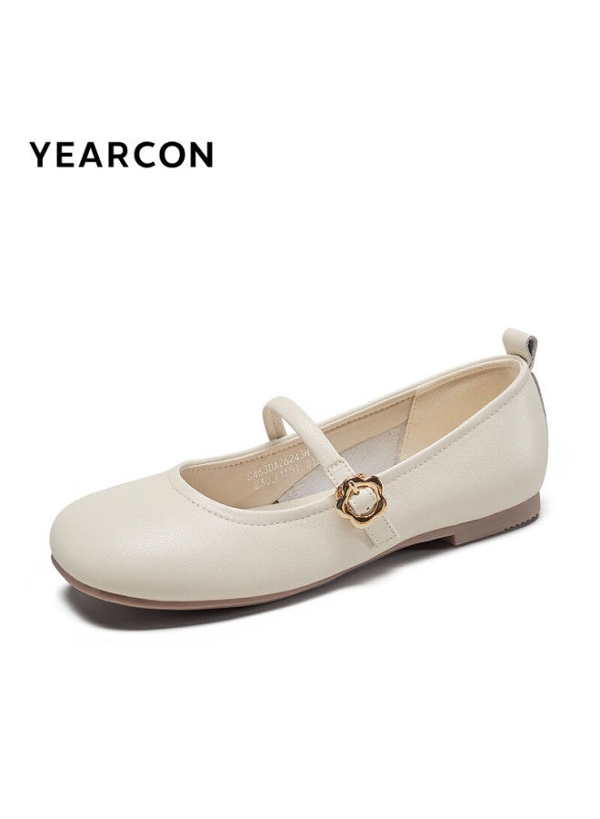 YEARCON Yierkang Women's Thin-soled Work Shoes Shallow-mouth Mary Jane Single Shoes Mother Shoes 26243w Beige Size 39 - Image 3