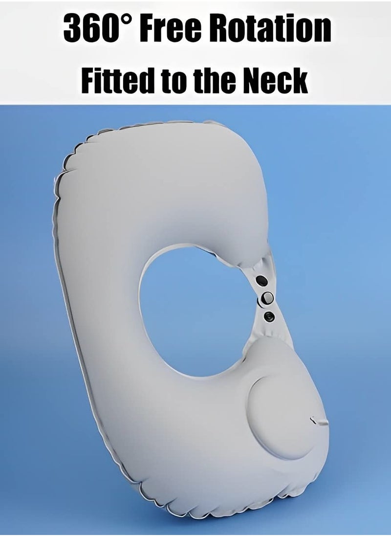MIXDE - Inflatable U-shaped Pillow, Air Pillow Core Ofice Pillow, Portable Neck Protector, Press Flat Buckle, Press Inflatable Travel Pillow, Eye Mask, Earplugs, Storage Bag - Image 1