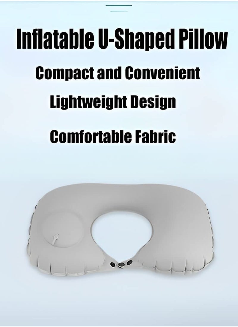 MIXDE - Inflatable U-shaped Pillow, Air Pillow Core Ofice Pillow, Portable Neck Protector, Press Flat Buckle, Press Inflatable Travel Pillow, Eye Mask, Earplugs, Storage Bag - Image 1