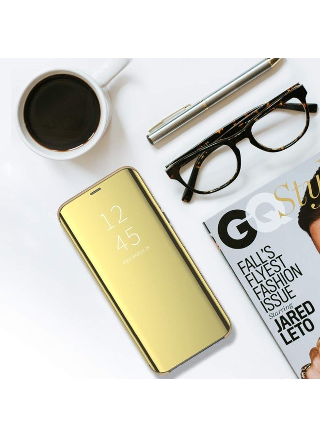 جراب قلاب شفاف لهاتف Realme C21، بدون مستشعر، مع وضعية مشاهدة ثابتة، غطاء حماية كامل بمرآة، متوافق مع Realme C21 (6.5 بوصة) (ذهبي) - Image 4