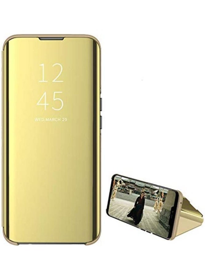 جراب قلاب شفاف لهاتف Realme C21، بدون مستشعر، مع وضعية مشاهدة ثابتة، غطاء حماية كامل بمرآة، متوافق مع Realme C21 (6.5 بوصة) (ذهبي) - Image 1