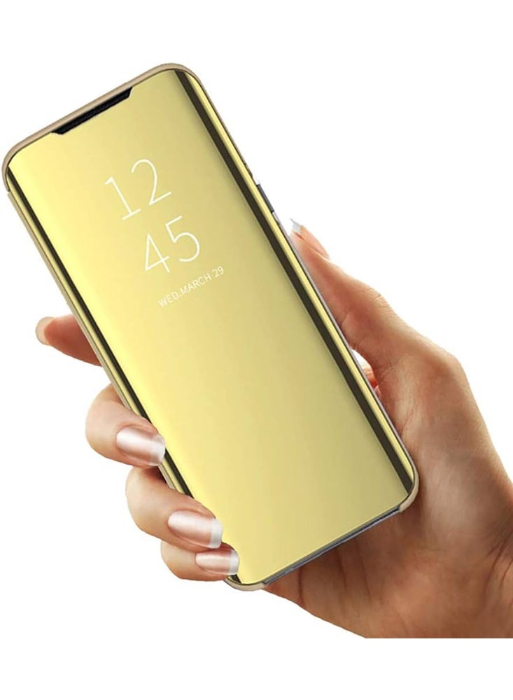 جراب قلاب شفاف لهاتف Realme C21، بدون مستشعر، مع وضعية مشاهدة ثابتة، غطاء حماية كامل بمرآة، متوافق مع Realme C21 (6.5 بوصة) (ذهبي) - Image 3