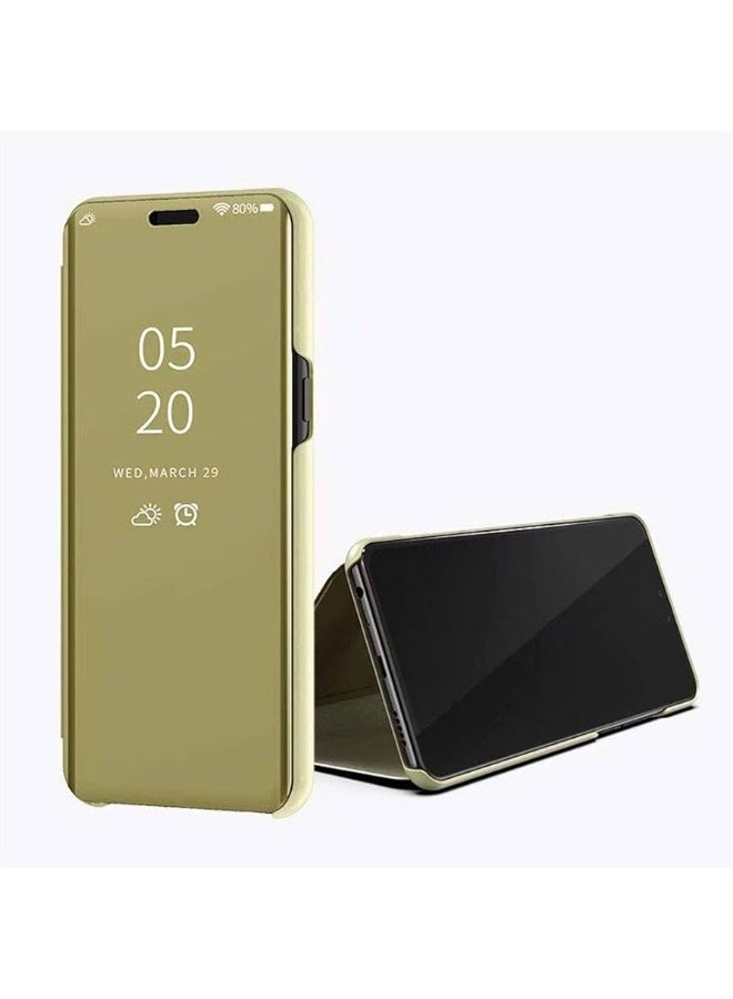 جراب قلاب شفاف لهاتف Realme C21، بدون مستشعر، مع وضعية مشاهدة ثابتة، غطاء حماية كامل بمرآة، متوافق مع Realme C21 (6.5 بوصة) (ذهبي) - Image 2