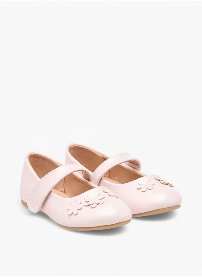 Flora Bella By Shoexpress Girls Floral Applique Ballerina Shoes with Hook and Loop Closure