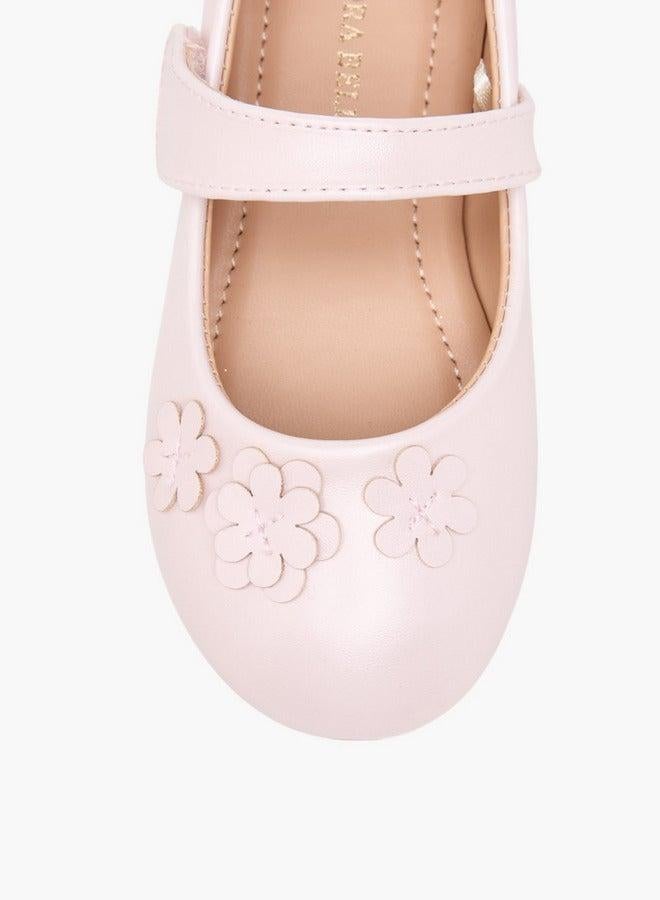 Flora Bella By Shoexpress Girls Floral Applique Ballerina Shoes with Hook and Loop Closure - Image 4