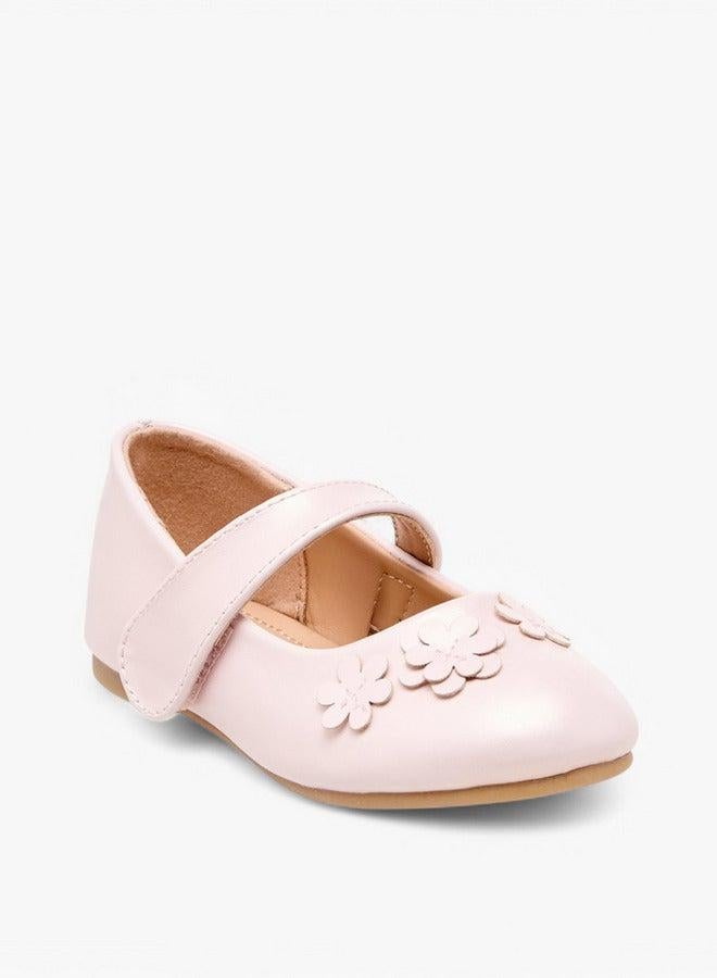 Flora Bella By Shoexpress Girls Floral Applique Ballerina Shoes with Hook and Loop Closure - Image 1