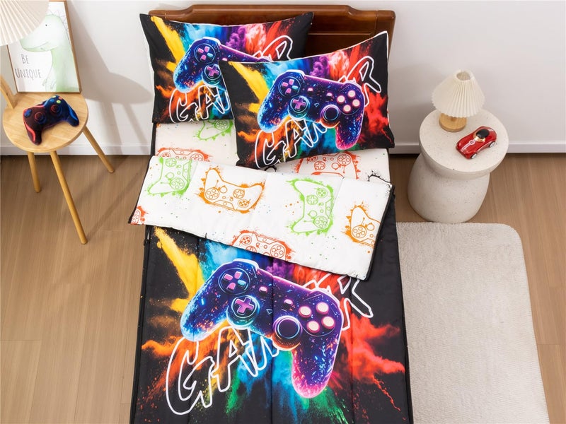 NTBED Gamer Printed Zipper Bedding Sets Twin for Kids Boys Lightweight Microfiber Tie Dye Gaming Comforter Set with Fitted Sheet Pillow Covers,Black - Image 4