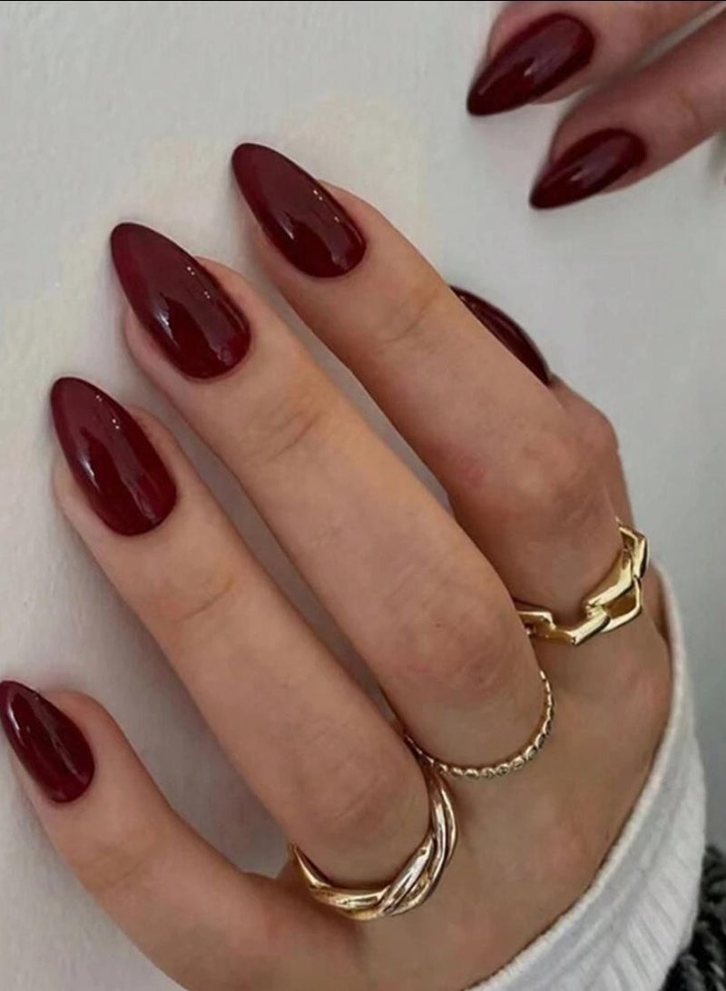Adhesive Nails 24 Pieces Set of Solid Color False Nails Flowery Red Shape, Suitable for Women's Daily Wear, Pressed Nail Accessories False Nails Nails - Image 1