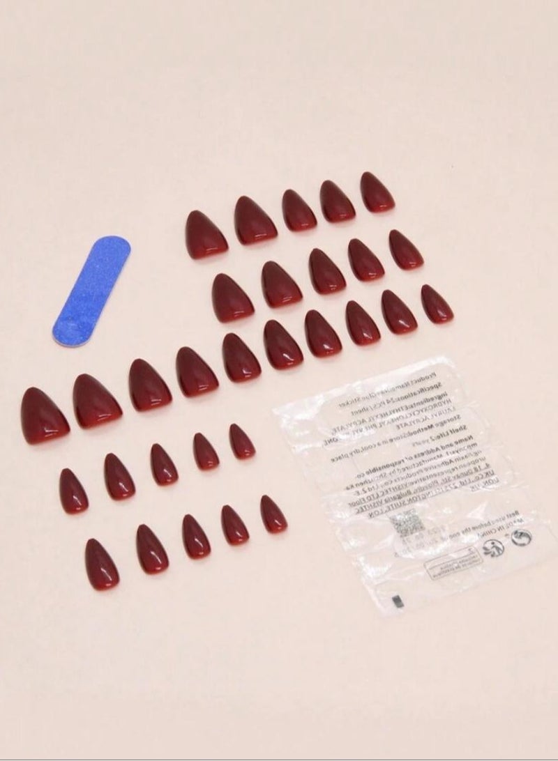 Adhesive Nails 24 Pieces Set of Solid Color False Nails Flowery Red Shape, Suitable for Women's Daily Wear, Pressed Nail Accessories False Nails Nails - Image 3