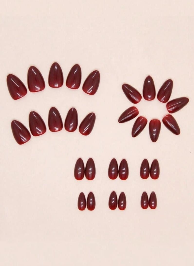 Adhesive Nails 24 Pieces Set of Solid Color False Nails Flowery Red Shape, Suitable for Women's Daily Wear, Pressed Nail Accessories False Nails Nails - Image 4