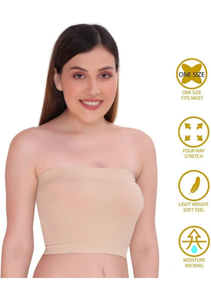 Glamroot حمالة صدر نسائية بدون حمالات بدون بطانة (عبوة من قطعتين) أسود/بيج - Image 5