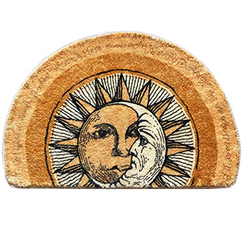 WERGHJ Half Round Door Mat, Semi Circle Bathroom Floor Rug, Tarot Sun Moon Welcome Entrance Way Mat, Non-Slip Absorbent Microfiber Tufted Indoor Rug for Kitchen Living Room - Image 1