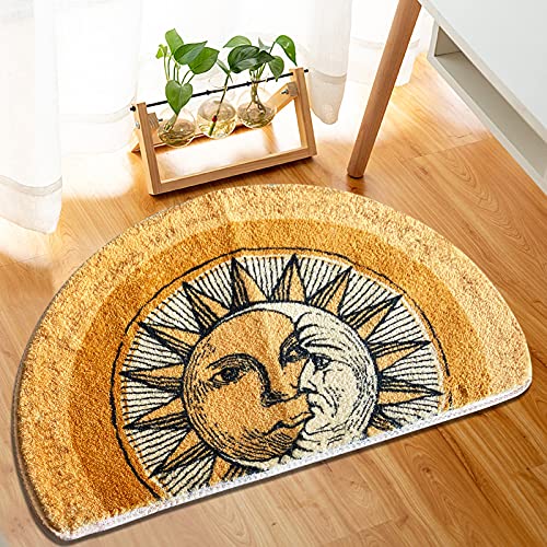 WERGHJ Half Round Door Mat, Semi Circle Bathroom Floor Rug, Tarot Sun Moon Welcome Entrance Way Mat, Non-Slip Absorbent Microfiber Tufted Indoor Rug for Kitchen Living Room - Image 2