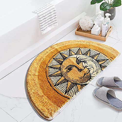 WERGHJ Half Round Door Mat, Semi Circle Bathroom Floor Rug, Tarot Sun Moon Welcome Entrance Way Mat, Non-Slip Absorbent Microfiber Tufted Indoor Rug for Kitchen Living Room - Image 3