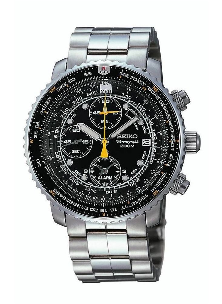 Seiko - Seiko SNA411P1 Pilot Chronograph Stainless Steel Men's Watch - Image 1