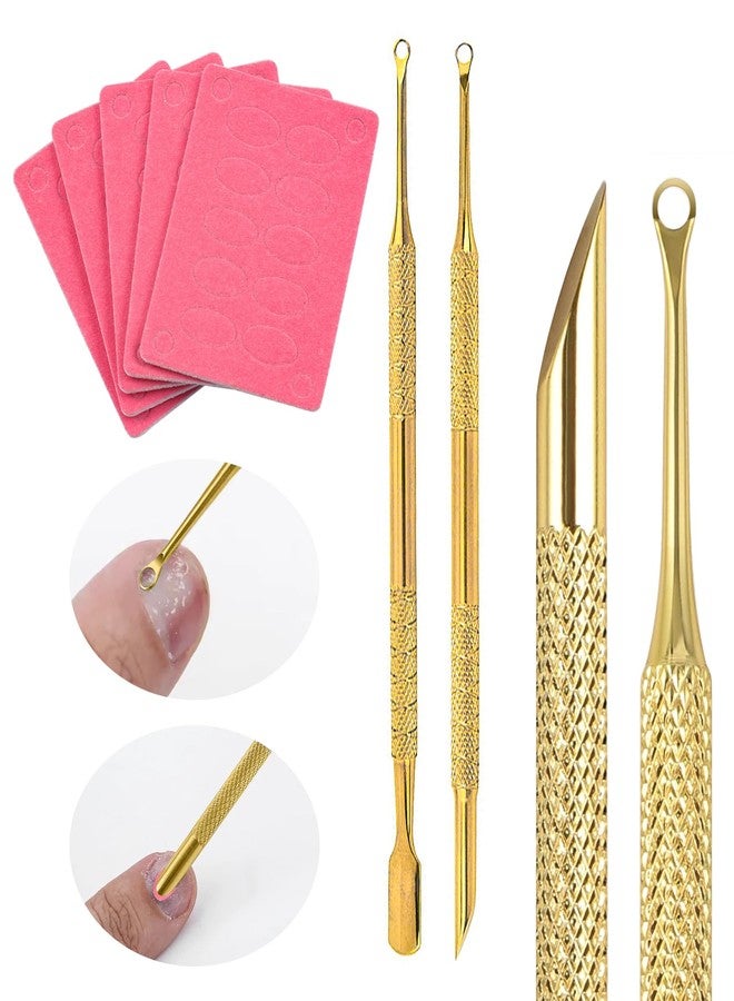 JERCLITY 2 Pieces Gold Double-Ended Stainless Steel Cuticle Pusher Cuticle Remover With 150 Grit Sandpaper Sheets Nail Prep Tools Russian Manicure Kit Nail Cuticle Pusher for Women - Image 1