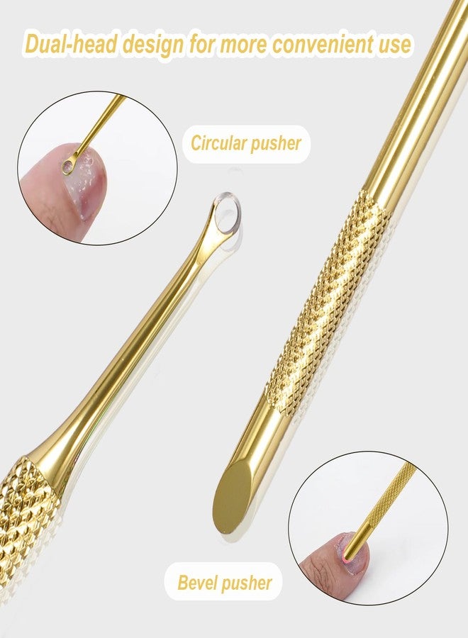 JERCLITY 2 Pieces Gold Double-Ended Stainless Steel Cuticle Pusher Cuticle Remover With 150 Grit Sandpaper Sheets Nail Prep Tools Russian Manicure Kit Nail Cuticle Pusher for Women - Image 3