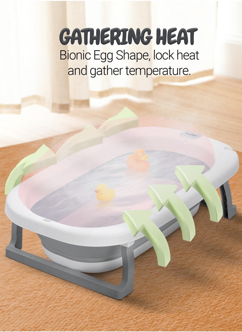 BAYBEE Foldable Baby Bath Tub With Anti-Skid Base, Temperature Sensing Water Plug And Wall Mountable Bathtub For Baby 0-3 Years Boy Girl Grey  - Image 3