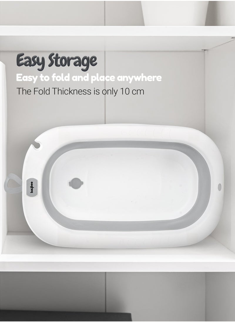 BAYBEE Foldable Baby Bath Tub With Anti-Skid Base, Temperature Sensing Water Plug And Wall Mountable Bathtub For Baby 0-3 Years Boy Girl Grey  - Image 5