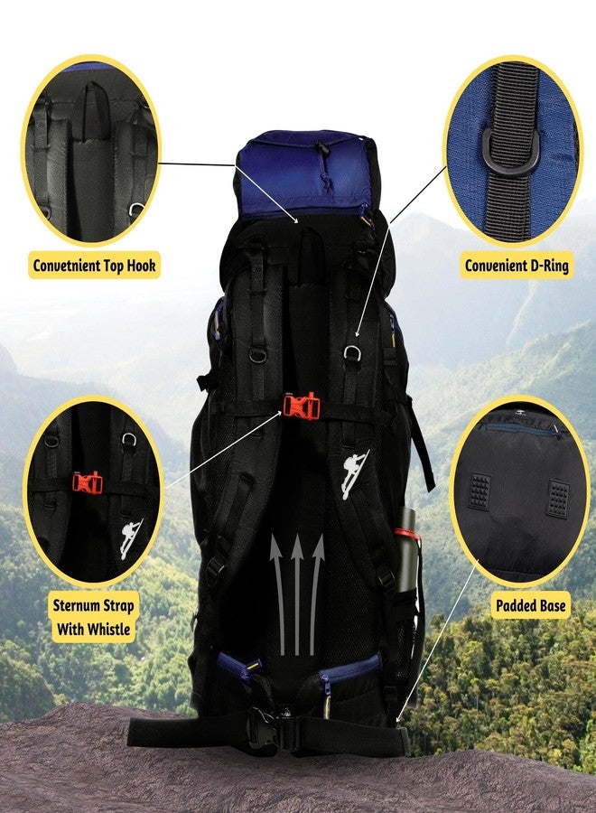 HIKE Travel Rucksack 75L Lightweight Trekking Waterproof Backpack with Rain Cover & Shoe Compartment, Outdoor Sport Camping Hiking Bag - 1.5 Year Warranty, Blue Black - Image 3