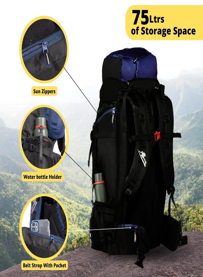 HIKE Travel Rucksack 75L Lightweight Trekking Waterproof Backpack with Rain Cover & Shoe Compartment, Outdoor Sport Camping Hiking Bag - 1.5 Year Warranty, Blue Black - Image 4