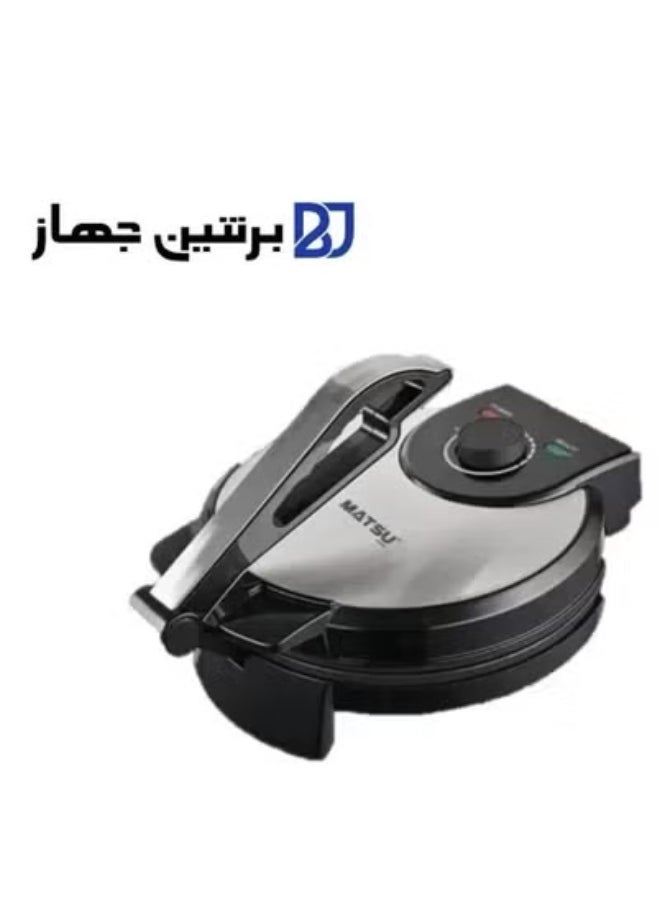 MATSU 10-Inch Electric Roti Maker – 1200W Non-Stick Chapati Press with Durable Stainless Steel Body, Adjustable Temperature Control for Perfect Soft or Crispy Flatbreads, Dual Indicator Lights for Power & Ready Status, Safety Lock for Secure Use, Easy Cleaning Non-Stick Plates, Instruction Manual Included – 220-240V Kitchen Appliance – Black – Ideal for Rotis, Parathas, and More