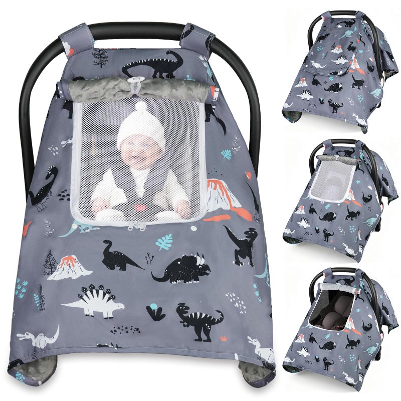 Bnditeu Car Seat Cover Baby, Carseat Covers Baby with 2 Layers Breathable Zipper Windows, Windproof Infant Car Seat Cover, Kick-Proof Baby Carrier Cover for Baby Boy Newborn Essentials - Image 1
