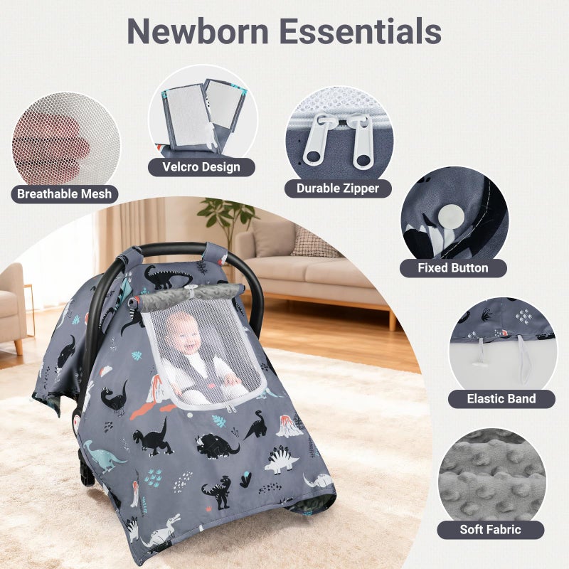 Bnditeu Car Seat Cover Baby, Carseat Covers Baby with 2 Layers Breathable Zipper Windows, Windproof Infant Car Seat Cover, Kick-Proof Baby Carrier Cover for Baby Boy Newborn Essentials - Image 4