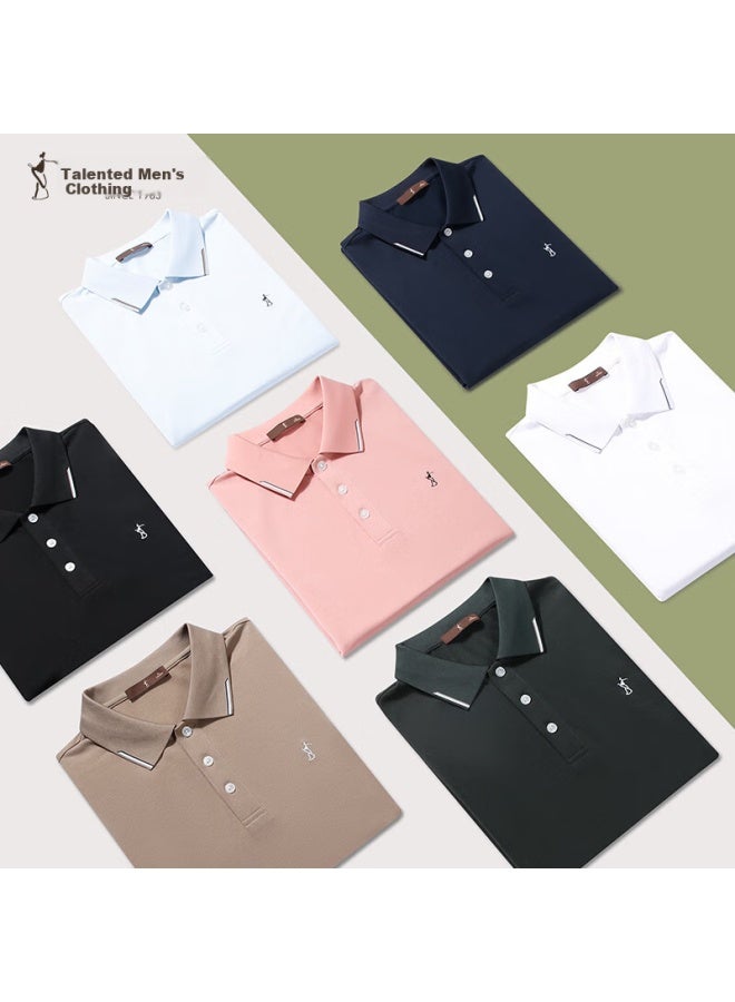 Tries Men's Short Sleeve Polo Shirt Solid Color Business 25 New Xinjiang Cotton Breathable Cool Feeling Contrast Collar Father's Day Gift - Image 2