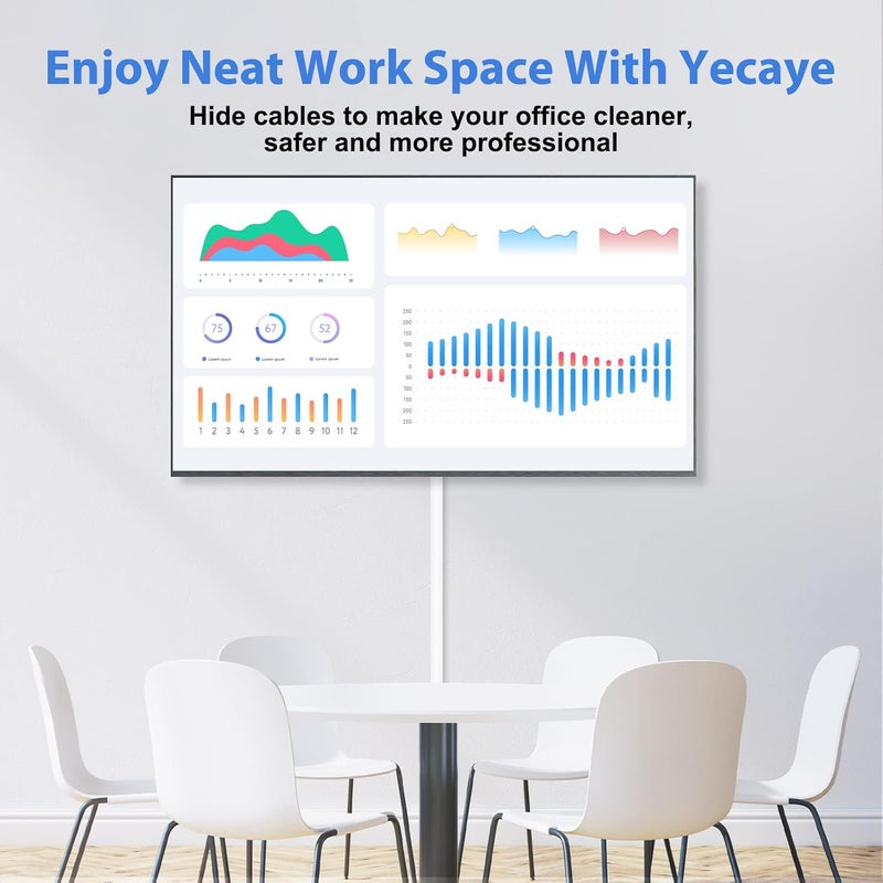 Yecaye غطاء كابلات، 113 بوصة غطاء كابل واحد، أغطية كابلات للأسلاك على الجدار، مجموعة إدارة كابلات سهلة التركيب لعدد 2 من الأسلاك الصغيرة، ممرات الكابلات لمكتب المنزل، W0.59in H0.4in، أبيض - Image 3