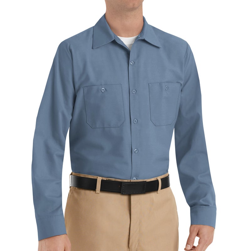 Red Kap Men's Industrial Work Shirt, Regular Fit, Long Sleeve, Postman Blue, X-Large - Image 4