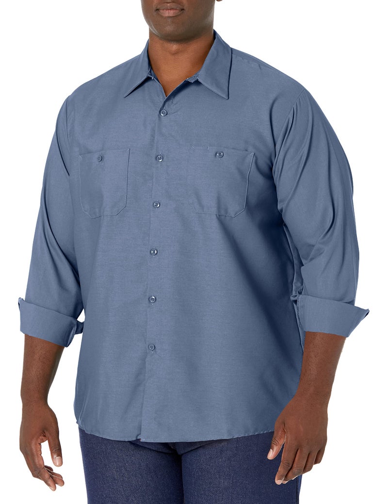 Red Kap Men's Industrial Work Shirt, Regular Fit, Long Sleeve, Postman Blue, X-Large - Image 1