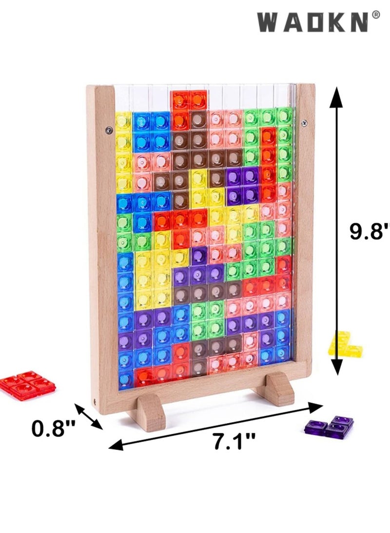 WAOKN Russian Blocks Puzzle Brain Teasers Toy Intelligent Colorful 3D Plastic Blocks Game with Vertical Wooden Frame Game Board, Tangram Educational Montessori Toys Gift for Kids Age 4-8 Years Old  - Image 2