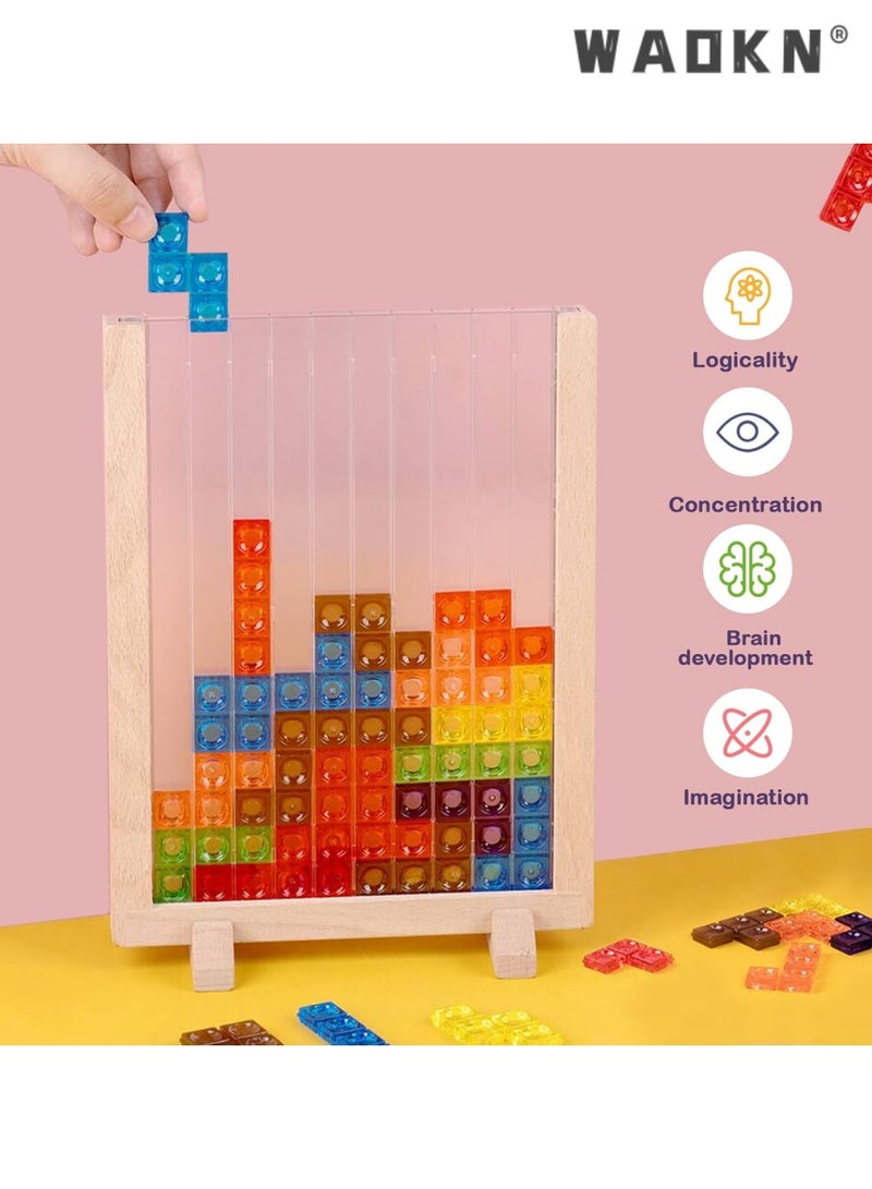 WAOKN Russian Blocks Puzzle Brain Teasers Toy Intelligent Colorful 3D Plastic Blocks Game with Vertical Wooden Frame Game Board, Tangram Educational Montessori Toys Gift for Kids Age 4-8 Years Old  - Image 5