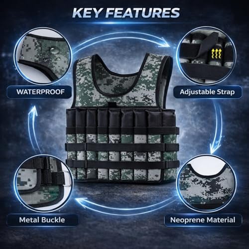 Nasmodo Weighted Vests 5Kg Fits Upto M-XXL Adjustable for men running with 16 Iron Sand Bags Women Body Weighted Training Vest Jacket Gym Workout Fitness Vest Used as 2kg to 5kg For Cross Fit (Green) - Image 4