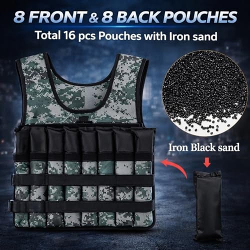 Nasmodo Weighted Vests 5Kg Fits Upto M-XXL Adjustable for men running with 16 Iron Sand Bags Women Body Weighted Training Vest Jacket Gym Workout Fitness Vest Used as 2kg to 5kg For Cross Fit (Green) - Image 3