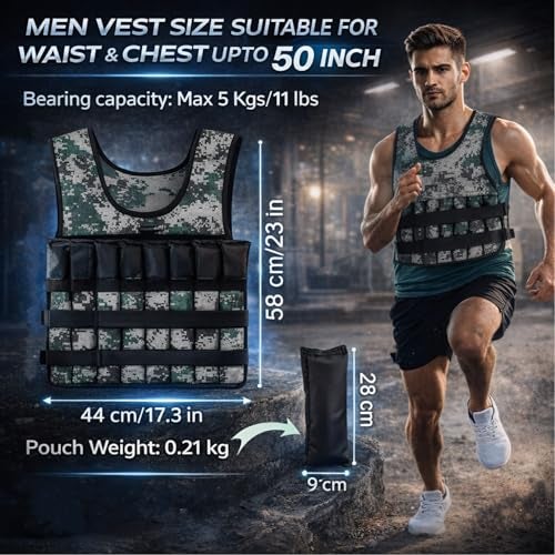 Nasmodo Weighted Vests 5Kg Fits Upto M-XXL Adjustable for men running with 16 Iron Sand Bags Women Body Weighted Training Vest Jacket Gym Workout Fitness Vest Used as 2kg to 5kg For Cross Fit (Green) - Image 2