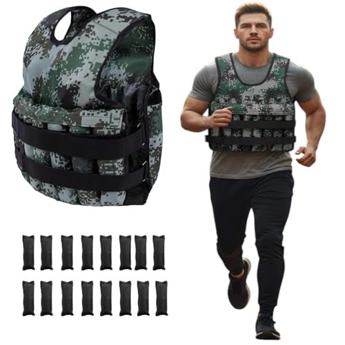 Nasmodo Weighted Vests 5Kg Fits Upto M-XXL Adjustable for men running with 16 Iron Sand Bags Women Body Weighted Training Vest Jacket Gym Workout Fitness Vest Used as 2kg to 5kg For Cross Fit (Green) - Image 1