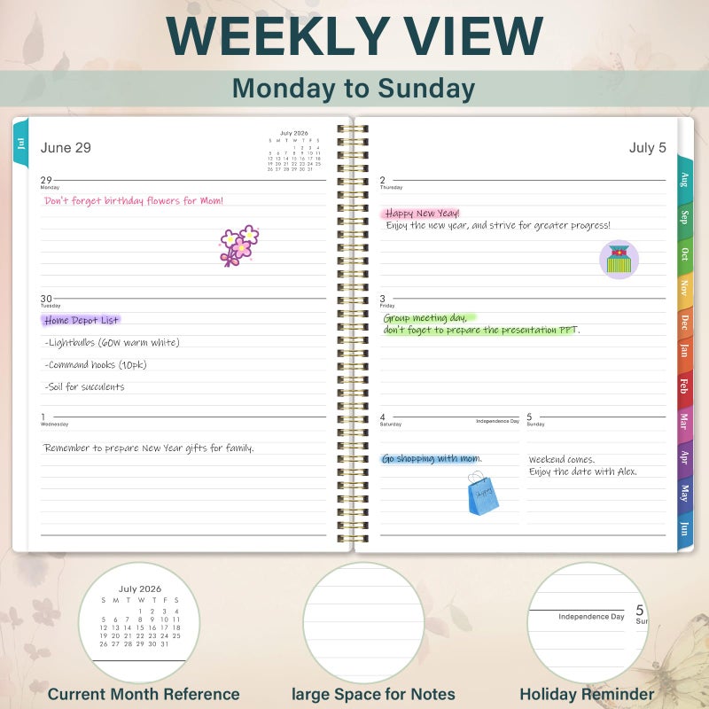 Indeme Planner 2026-2027 - Academic Planner 2026-2027, July 2026 - June 2027, 11â€ x 8.5â€, Weekly and Monthly Planner, Calendar Planner, Colorful Tabs, Back Pocket, Holidays - Wildflowers - Image 4