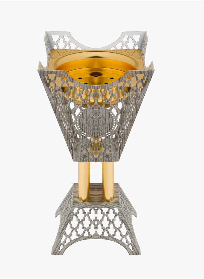 BASURRAH A luxurious incense burner with a modern and elegant silver/gold design 