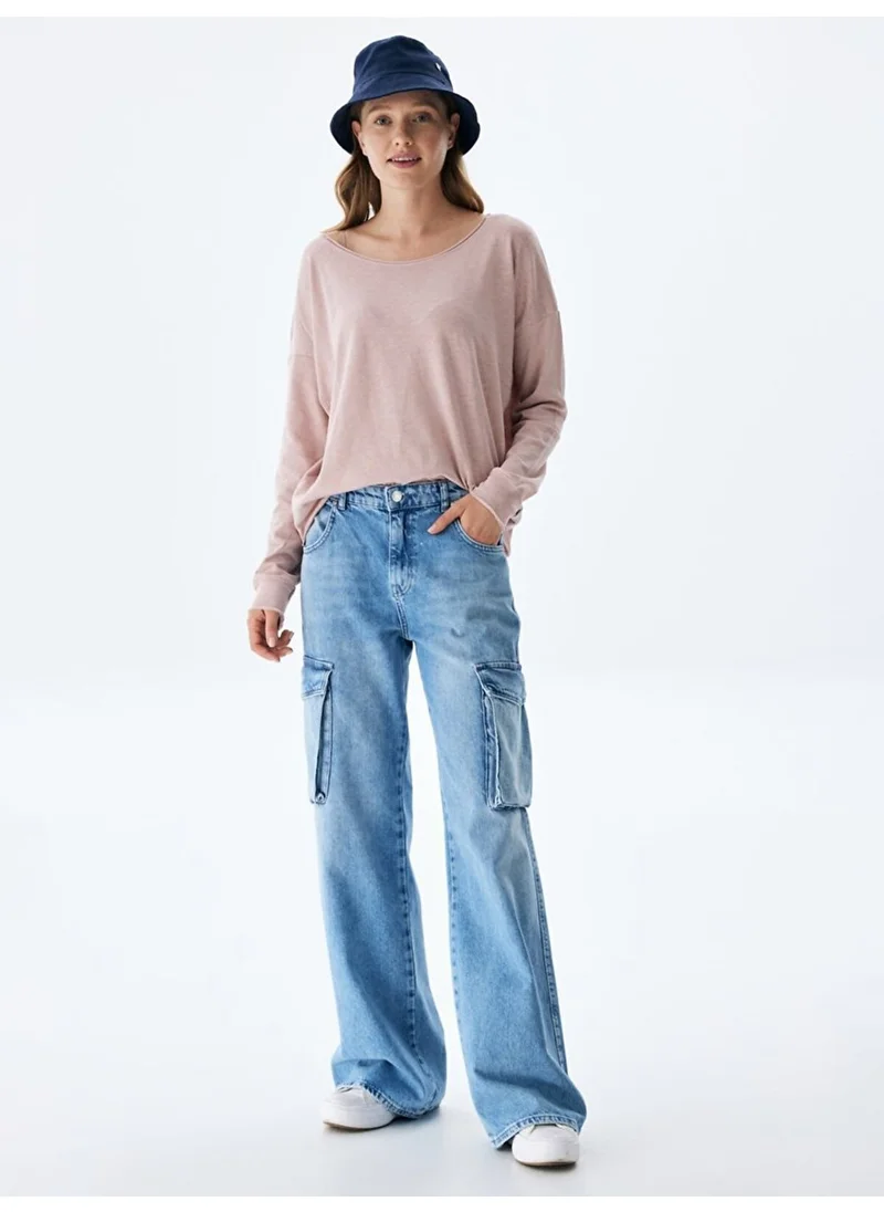 LTB Cut Wide Collar Faded Look Lilac Sweatshirt