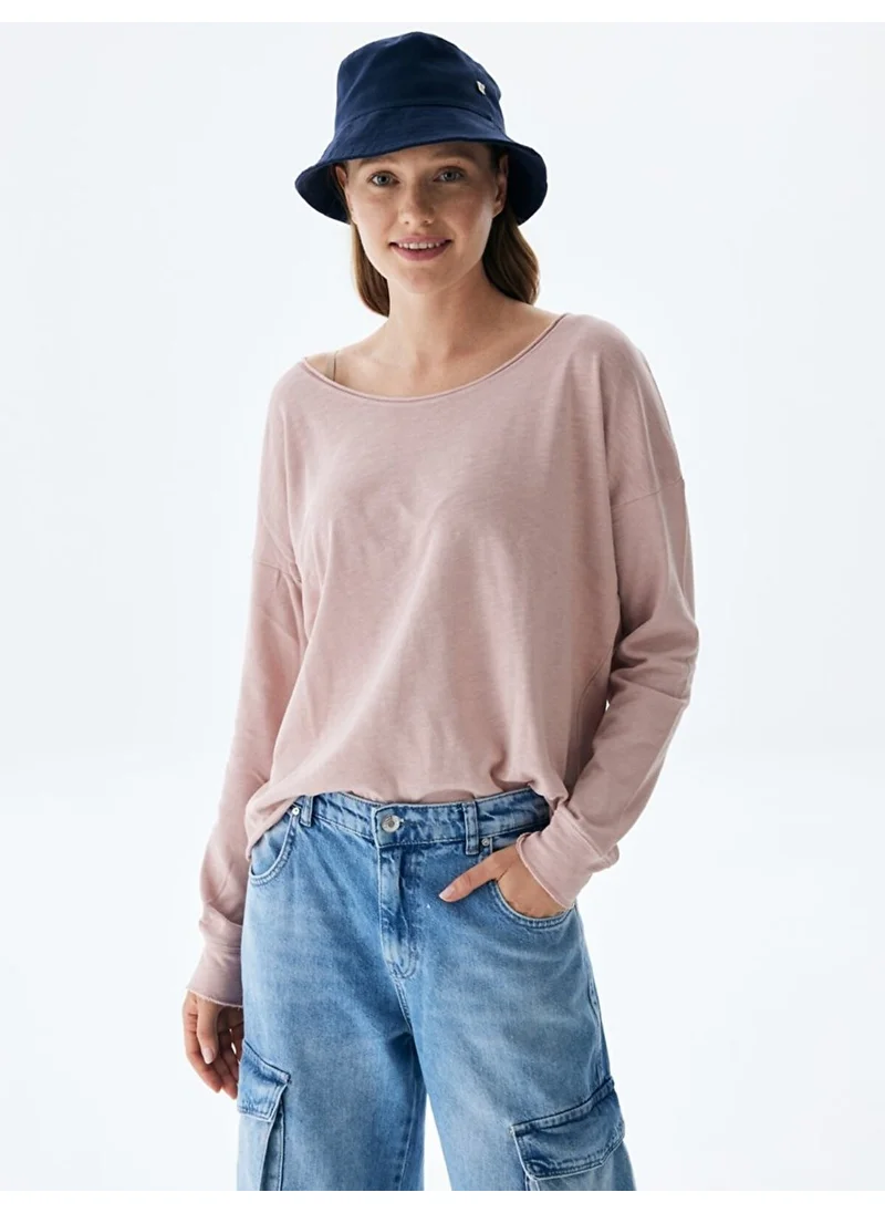 LTB Cut Wide Collar Faded Look Lilac Sweatshirt