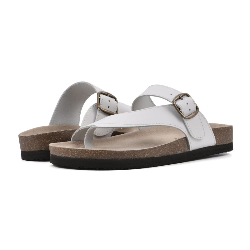WHITE MOUNTAIN Shoes Carly Women's Flat Sandal, White/Leather, 9 M - Image 2
