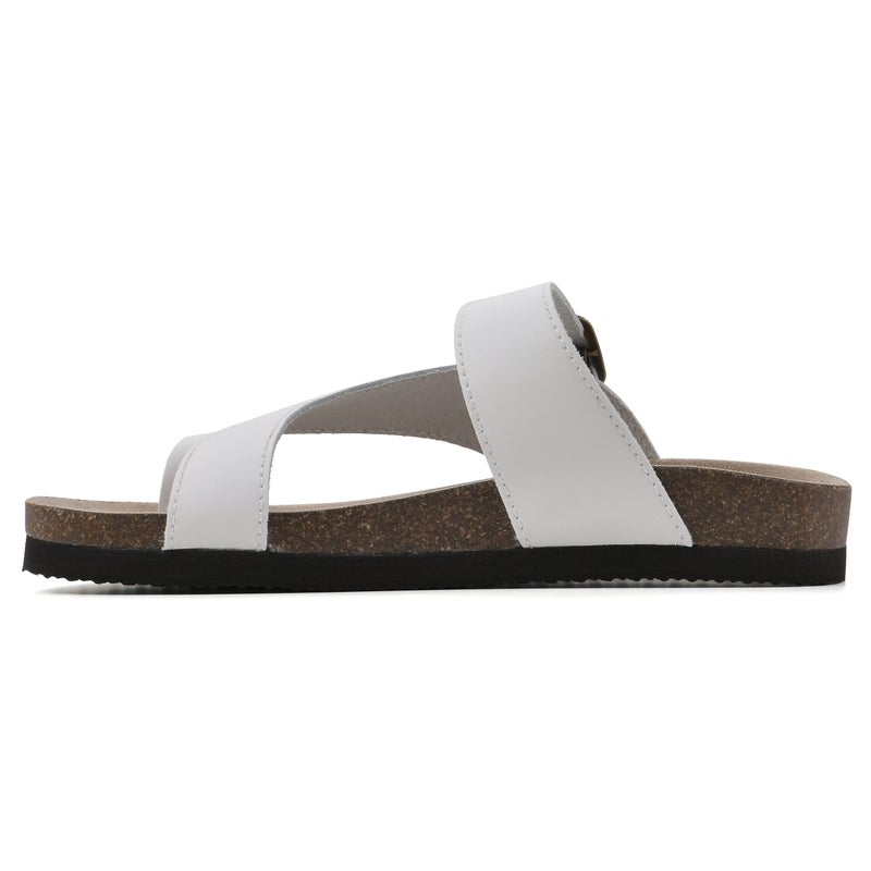 WHITE MOUNTAIN Shoes Carly Women's Flat Sandal, White/Leather, 9 M - Image 4