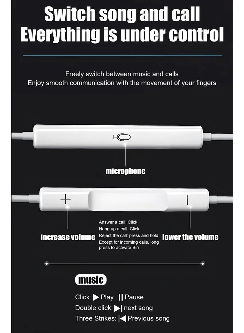 Arabash Type-C In-Ear Headphones - Noise Isolation, Stereo Sound, Volume Control, Compatible with iPhone 15, Samsung, and Most USB-C Devices, Gaming Headphones for Mobile and PC, Noise Isolation Headphones - Image 4