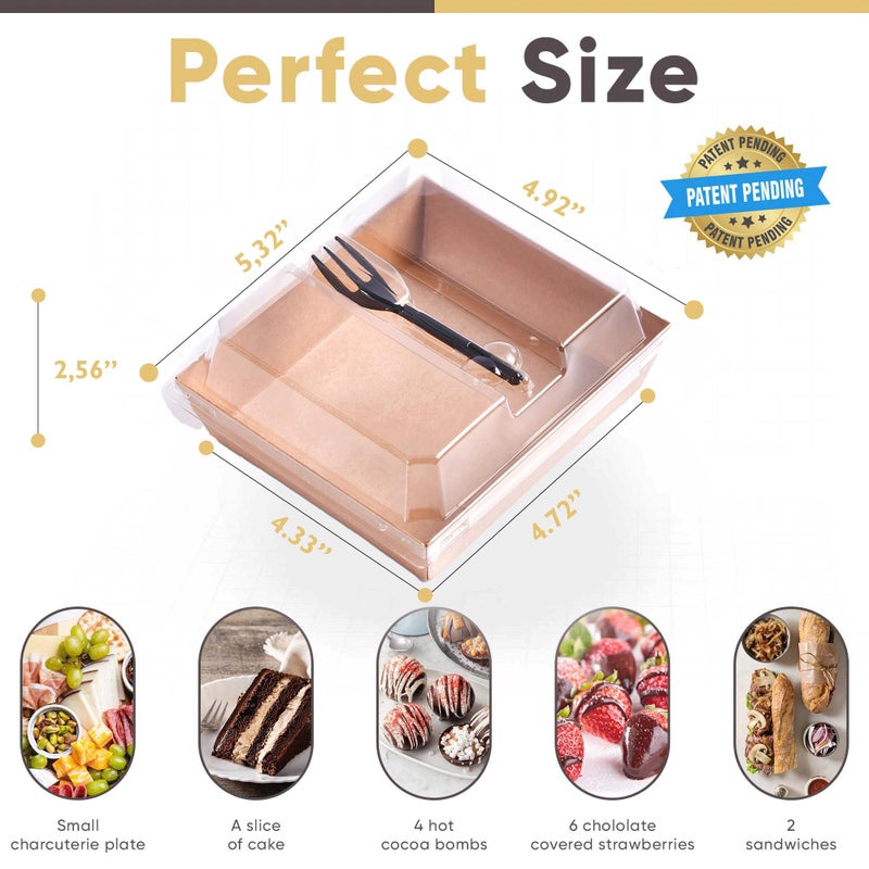 Leafiew 50 Pack Small Individual Charcuterie Boxes with Clear Lids and Forks - To Go Paper Mini Charcuterie Box, Disposable Food Containers, 5Inch Dessert Boxes for Cookie, Cake Slice, Strawberries - Image 2