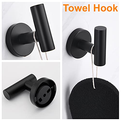 Nolimas 3-Pieces Set Matte Black Bathroom Hardware Set SUS304 Stainless Steel Round Wall Mounted - Includes 12" Hand Towel Bar,Toilet Paper Holder, Robe Towel Hooks,Bathroom Accessories Kit - Image 5