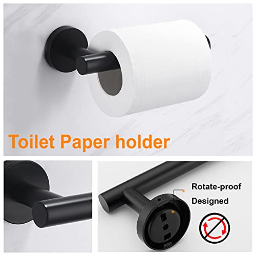 Nolimas 3-Pieces Set Matte Black Bathroom Hardware Set SUS304 Stainless Steel Round Wall Mounted - Includes 12" Hand Towel Bar,Toilet Paper Holder, Robe Towel Hooks,Bathroom Accessories Kit - Image 4