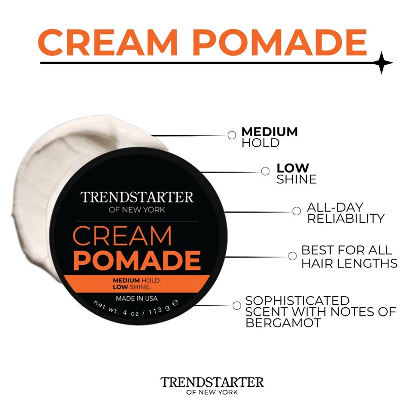 TRENDSTARTER - CREAM POMADE (4oz) - Medium Hold - Low Shine - Water-Based All-Day Hold Premium Hair Styling Putty Products - Image 4